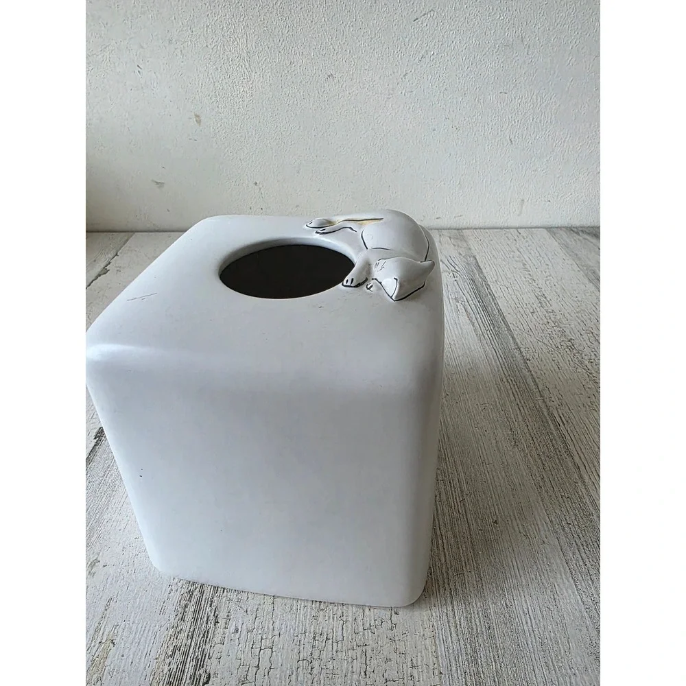 Signature cat tissue ceramic bathroom box cover kitten White decor‎